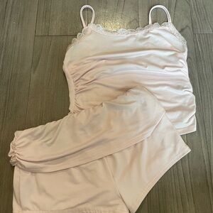 SHEIN Light Pink Lace Trim Crop Top Set